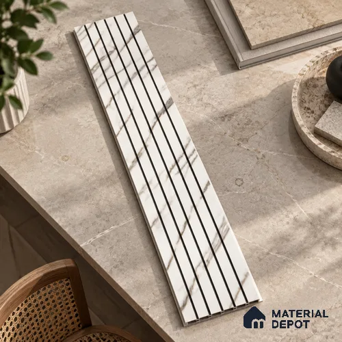 White Marble Louver PN 00391 10 ft x 12 inch PVC Panel - 10 mm | Suitable for Feature Wall, TV Unit & Living Room | Width is Subjected to 5% Variation