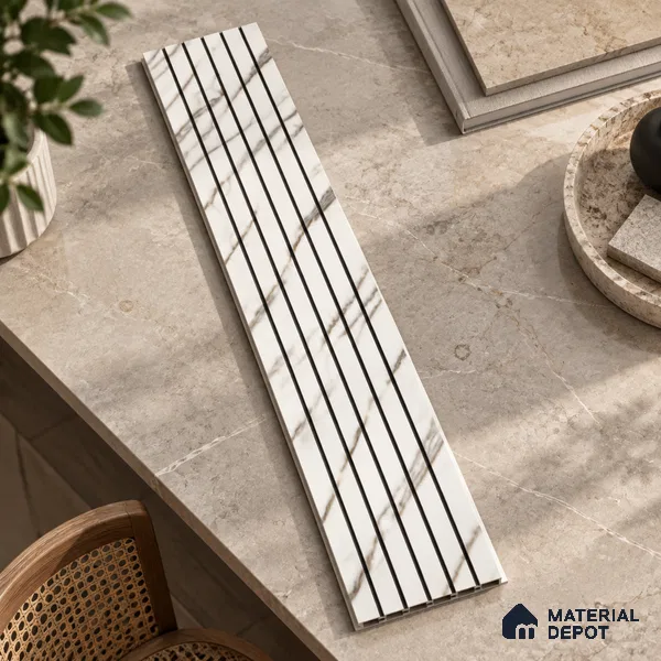 White Marble Louver PN 00391 10 ft x 12 inch PVC Panel - 10 mm | Suitable for Feature Wall, TV Unit & Living Room | Width is Subjected to 5% Variation