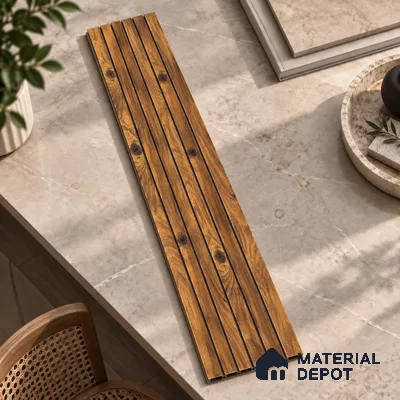 Brown Wooden Louver PN 00544 8 ft x 12 inch Charcoal Panel - 6 mm | Suitable for Feature Wall, TV Unit & Living Room | Width is Subjected to 5% Variation