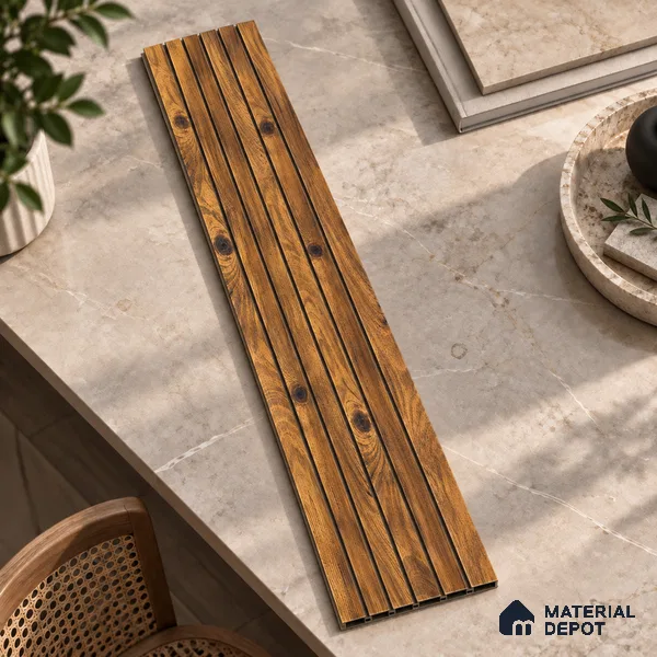 Brown Wooden Louver PN 00544 8 ft x 12 inch Charcoal Panel - 6 mm | Suitable for Feature Wall, TV Unit & Living Room | Width is Subjected to 5% Variation