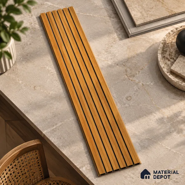 Brown Wooden Louver PN 01643 8 ft x 12 inch Charcoal Panel - 6 mm | Suitable for Feature Wall, TV Unit & Living Room | Width is Subjected to 5% Variation