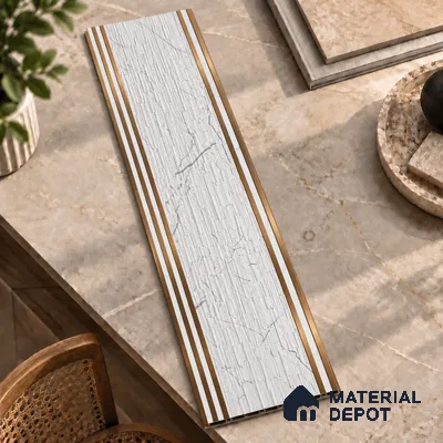 White Marble Louver PN 01650 8 ft x 12 inch Charcoal Panel - 6 mm | Suitable for Feature Wall, TV Unit & Living Room | Width is Subjected to 5% Variation