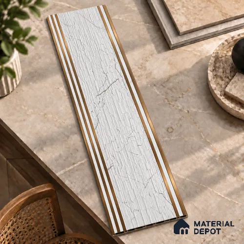 White Marble Louver PN 01650 8 ft x 12 inch Charcoal Panel - 6 mm | Suitable for Feature Wall, TV Unit & Living Room | Width is Subjected to 5% Variation