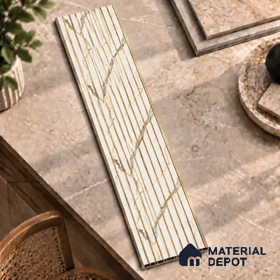 White Marble Louver PN 01654 8 ft x 12 inch Charcoal Panel - 6 mm | Suitable for Feature Wall, TV Unit & Living Room | Width is Subjected to 5% Variation