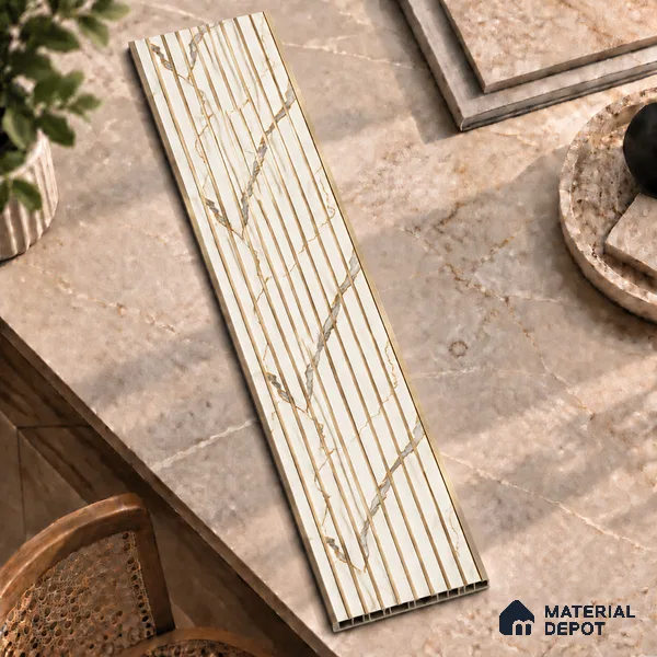 White Marble Louver PN 01654 8 ft x 12 inch Charcoal Panel - 6 mm | Suitable for Feature Wall, TV Unit & Living Room | Width is Subjected to 5% Variation