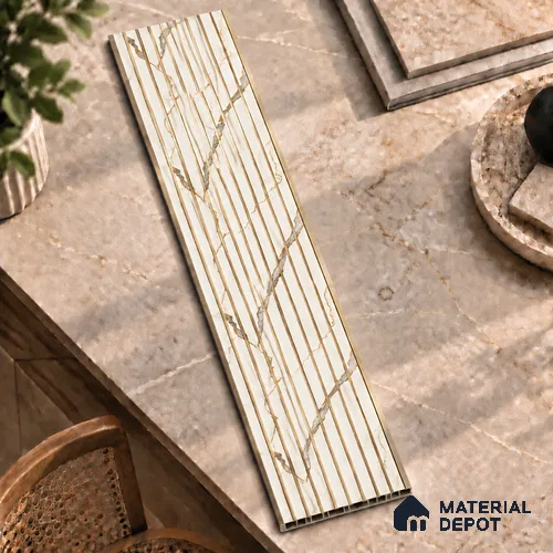 White Marble Louver PN 01654 8 ft x 12 inch Charcoal Panel - 6 mm | Suitable for Feature Wall, TV Unit & Living Room | Width is Subjected to 5% Variation