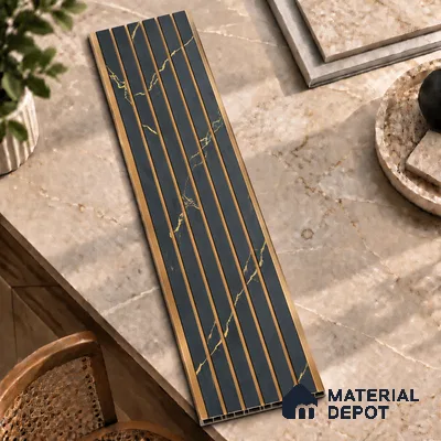 Black Marble Louver PN 01655 8 ft x 12 inch Charcoal Panel - 6 mm | Suitable for Feature Wall, TV Unit & Living Room | Width is Subjected to 5% Variation