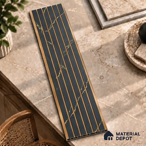 Black Marble Louver PN 01655 8 ft x 12 inch Charcoal Panel - 6 mm | Suitable for Feature Wall, TV Unit & Living Room | Width is Subjected to 5% Variation