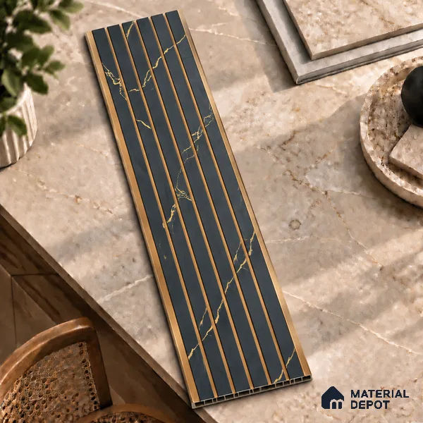 Black Marble Louver PN 01655 8 ft x 12 inch Charcoal Panel - 6 mm | Suitable for Feature Wall, TV Unit & Living Room | Width is Subjected to 5% Variation