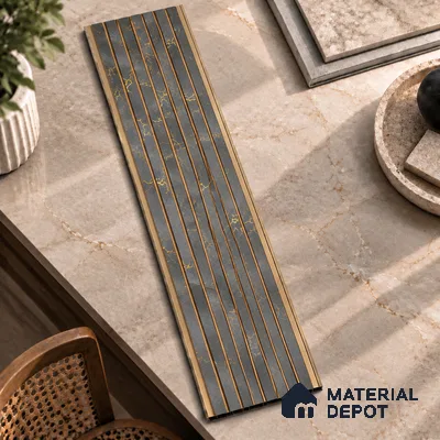 Grey Marble Louver PN 01656 8 ft x 12 inch Charcoal Panel - 6 mm | Suitable for Feature Wall, TV Unit & Living Room | Width is Subjected to 5% Variation