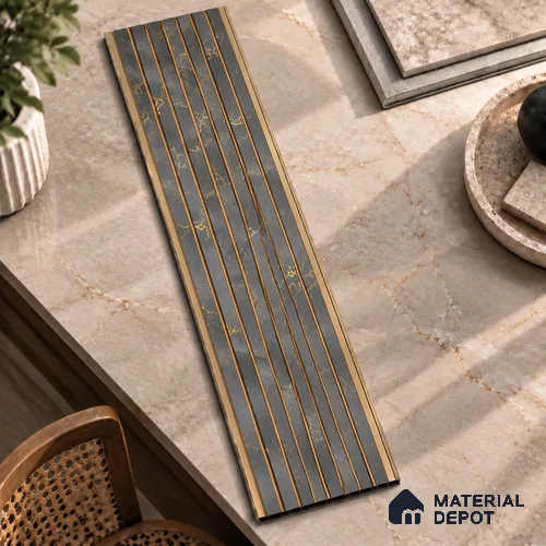 Grey Marble Louver PN 01656 8 ft x 12 inch Charcoal Panel - 6 mm | Suitable for Feature Wall, TV Unit & Living Room | Width is Subjected to 5% Variation