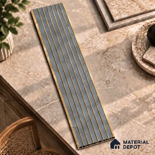 Grey Marble Louver PN 01657 8 ft x 12 inch Charcoal Panel - 6 mm | Suitable for Feature Wall, TV Unit & Living Room | Width is Subjected to 5% Variation