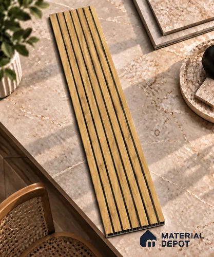 Brown Wooden Louver PN 01658 8 ft x 12 inch Charcoal Panel - 6 mm | Suitable for Feature Wall, TV Unit & Living Room | Width is Subjected to 5% Variation