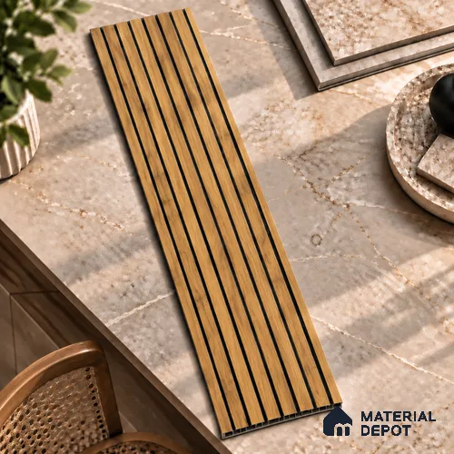 Brown Wooden Louver PN 01659 8 ft x 12 inch Charcoal Panel - 6 mm | Suitable for Feature Wall, TV Unit & Living Room | Width is Subjected to 5% Variation