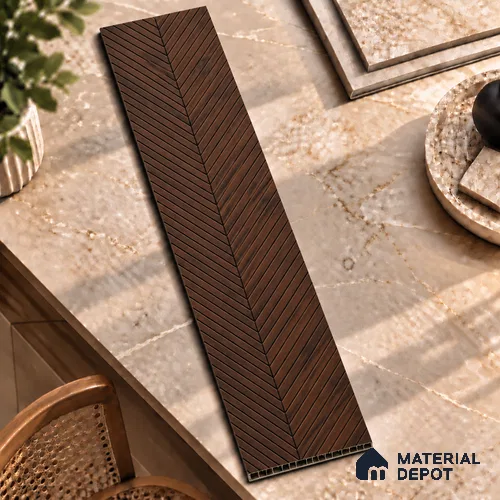 Brown Patterned Louver PN 02875 8 ft x 12 inch Charcoal Panel - 4 mm | Suitable for Feature Wall, TV Unit & Living Room | Width is Subjected to 5% Variation