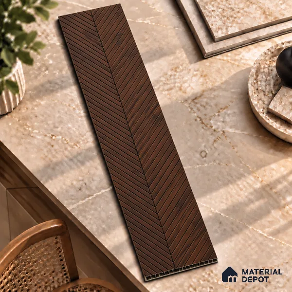Brown Patterned Louver PN 02875 8 ft x 12 inch Charcoal Panel - 4 mm | Suitable for Feature Wall, TV Unit & Living Room | Width is Subjected to 5% Variation