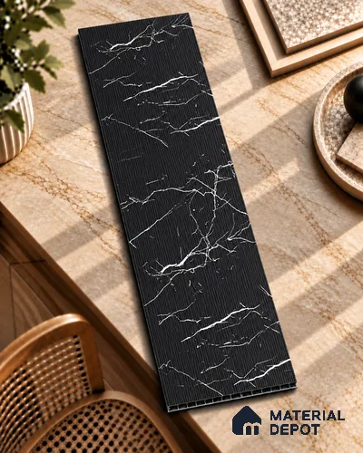 Black Marble Look Charcoal Decorative Wall Panel 8 ft x 2 ft 4 mm | Ideal For Feature Wall, Living Room, Bedroom, Home, Office | PN 03820 | Width is Subjected to 5% Variation
