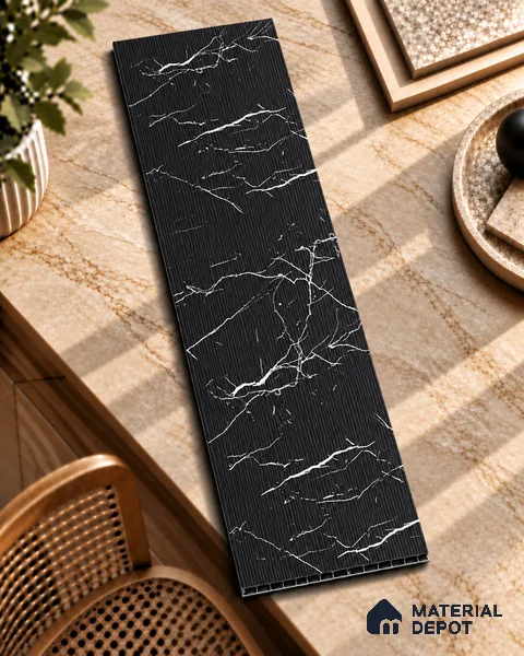 Black Marble Look Charcoal Decorative Wall Panel 8 ft x 2 ft 4 mm | Ideal For Feature Wall, Living Room, Bedroom, Home, Office | PN 03820 | Width is Subjected to 5% Variation