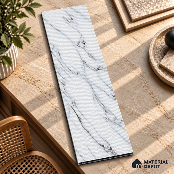 White Marble Look Charcoal Decorative Wall Panel PN 03821 8 ft x 2 ft - 4 mm | Suitable for Feature Wall, TV Unit & Living Room | Width is Subjected to 5% Variation