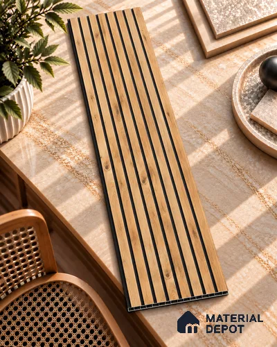 Brown Wooden Louver PN 05554 9.5 ft x 12 inch Charcoal Panel - 6 mm | Suitable for Feature Wall, TV Unit & Living Room | Width is Subjected to 5% Variation
