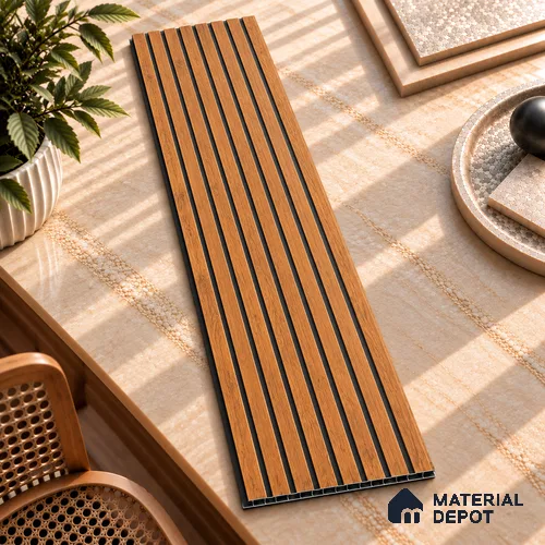 Brown Wooden Louver PN 05560 9.5 ft x 12 inch Charcoal Panel - 6 mm | Suitable for Feature Wall, TV Unit & Living Room | Width is Subjected to 5% Variation