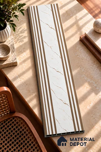 White Marble Look Charcoal Decorative Wall Panel PN 05645 8 ft x 1 ft - 7 mm | Suitable for Feature Wall, TV Unit & Living Room | Width is Subjected to 5% Variation