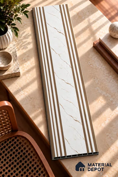 White Marble Look Charcoal Decorative Wall Panel PN 05645 8 ft x 1 ft - 7 mm | Suitable for Feature Wall, TV Unit & Living Room | Width is Subjected to 5% Variation