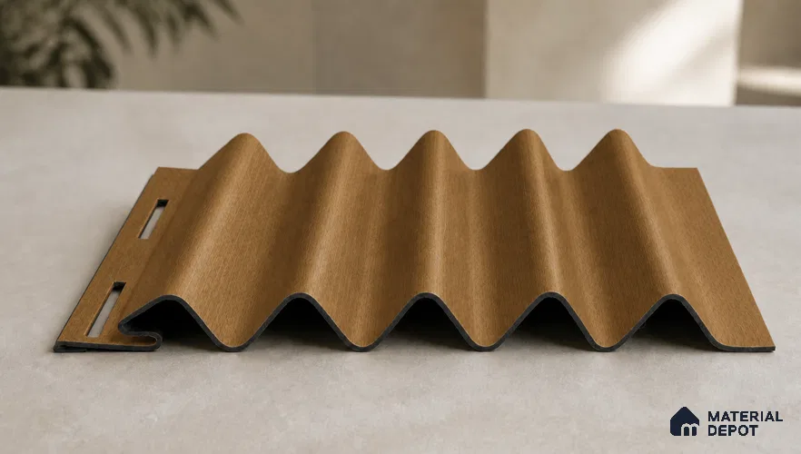 Oak Wood Ocre 10 ft x 0.45 ft (3060x140 mm) Pyramid Design Interior & Exterior Wall & Ceiling Panel - 14 mm | Suitable for Balcony, Facade & Open Area | Width is Subjected to 5% Variation