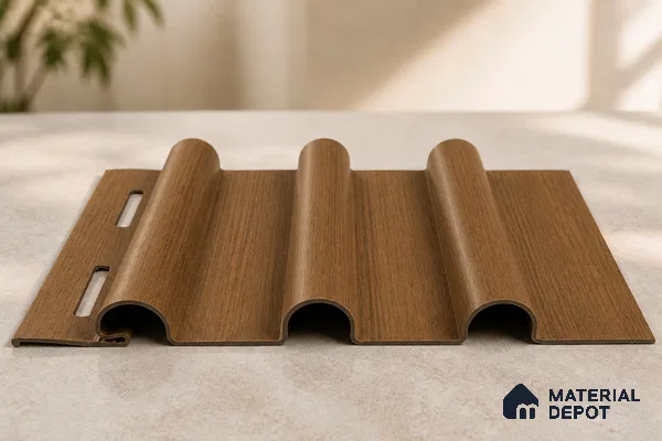 Oak Wood Ocre 10 ft x 0.6 ft (3060x180 mm) Arch Design Interior & Exterior Wall & Ceiling Panel - 17 mm | Suitable for Balcony, Facade & Open Area | Width is Subjected to 5% Variation