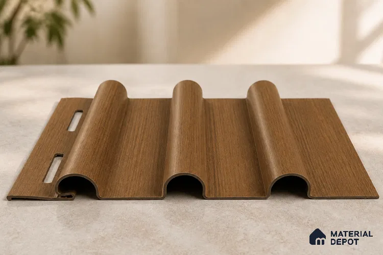 Oak Wood Ocre 10 ft x 0.6 ft (3060x180 mm) Arch Design Interior & Exterior Wall & Ceiling Panel - 17 mm | Suitable for Balcony, Facade & Open Area | Width is Subjected to 5% Variation