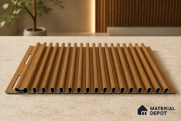 Oak Wood Ocre 10 ft x 0.68 ft (3060x208 mm) Curve Design Interior & Exterior Wall & Ceiling Panel - 10 mm | Suitable for Balcony, Facade & Open Area | Width is Subjected to 5% Variation
