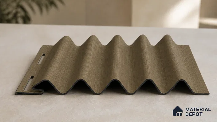 Spiced Walnut 10 ft x 0.45 ft (3060x140 mm) Pyramid Design Interior & Exterior Wall & Ceiling Panel - 14 mm | Suitable for Balcony, Facade & Open Area | Width is Subjected to 5% Variation