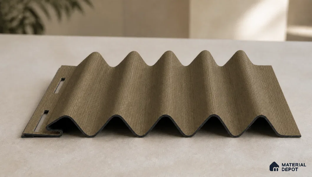 Spiced Walnut 10 ft x 0.45 ft (3060x140 mm) Pyramid Design Interior & Exterior Wall & Ceiling Panel - 14 mm | Suitable for Balcony, Facade & Open Area | Width is Subjected to 5% Variation