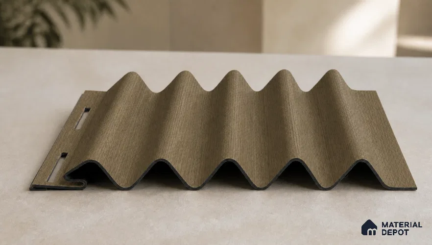 Spiced Walnut 10 ft x 0.45 ft (3060x140 mm) Pyramid Design Interior & Exterior Wall & Ceiling Panel - 14 mm | Suitable for Balcony, Facade & Open Area | Width is Subjected to 5% Variation