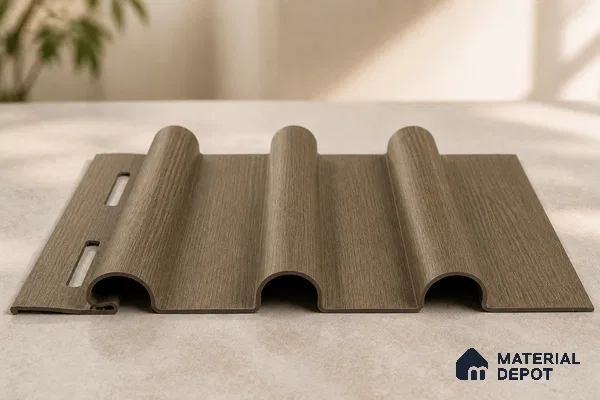 Spiced Walnut 10 ft x 0.6 ft (3060x180 mm) Arch Design Interior & Exterior Wall & Ceiling Panel - 17 mm | Suitable for Balcony, Facade & Open Area | Width is Subjected to 5% Variation
