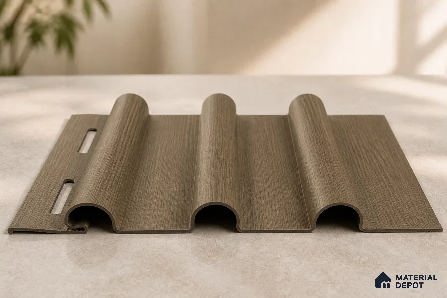 Spiced Walnut 10 ft x 0.6 ft (3060x180 mm) Arch Design Interior & Exterior Wall & Ceiling Panel - 17 mm | Suitable for Balcony, Facade & Open Area | Width is Subjected to 5% Variation