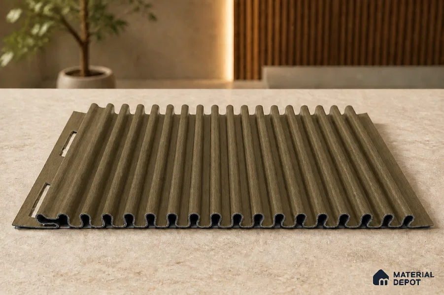Spiced Walnut 10 ft x 0.68 ft (3060x208 mm) Curve Design Interior & Exterior Wall & Ceiling Panel - 10 mm | Suitable for Balcony, Facade & Open Area | Width is Subjected to 5% Variation
