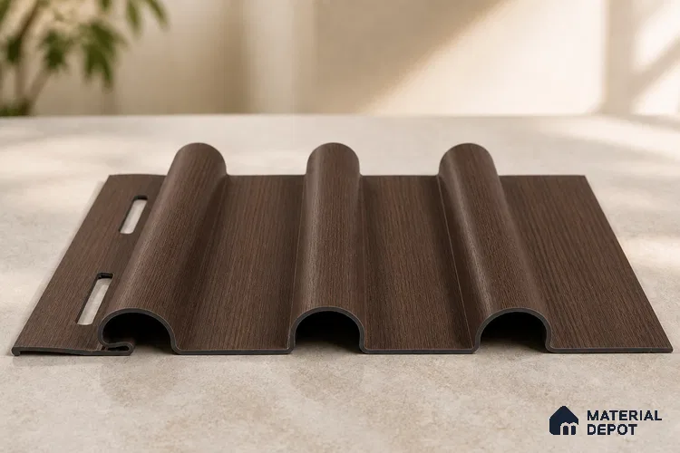Mahogany 10 ft x 0.6 ft (3060x180 mm) Arch Design Interior & Exterior Wall & Ceiling Panel - 17 mm | Suitable for Balcony, Facade & Open Area | Width is Subjected to 5% Variation