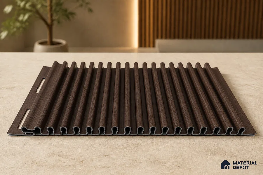 Mahogany 10 ft x 0.68 ft (3060x208 mm) Curve Design Interior & Exterior Wall & Ceiling Panel - 10 mm | Suitable for Balcony, Facade & Open Area | Width is Subjected to 5% Variation