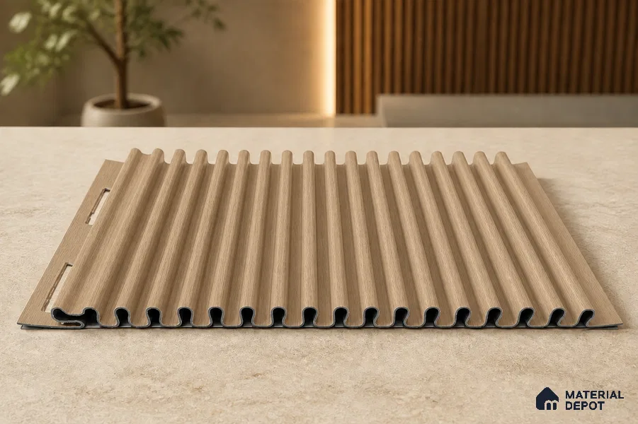Beech Wood 10 ft x 0.68 ft (3060x208 mm) Curve Design Interior & Exterior Wall & Ceiling Panel - 10 mm | Suitable for Balcony, Facade & Open Area | Width is Subjected to 5% Variation