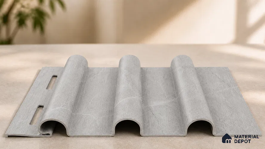 Armani Grey 10 ft x 0.6 ft (3060x180 mm) Arch Design Interior & Exterior Wall & Ceiling Panel - 17 mm | Suitable for Balcony, Facade & Open Area | Width is Subjected to 5% Variation