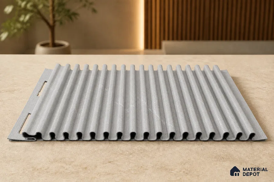 Armani Grey 10 ft x 0.68 ft (3060x208 mm) Curve Design Interior & Exterior Wall & Ceiling Panel - 10 mm | Suitable for Balcony, Facade & Open Area | Width is Subjected to 5% Variation