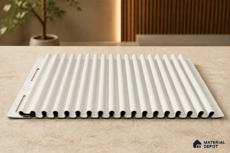 Snow White 10 ft x 0.68 ft (3060x208 mm) Curve Design Interior & Exterior Wall & Ceiling Panel - 10 mm | Suitable for Balcony, Facade & Open Area | Width is Subjected to 5% Variation
