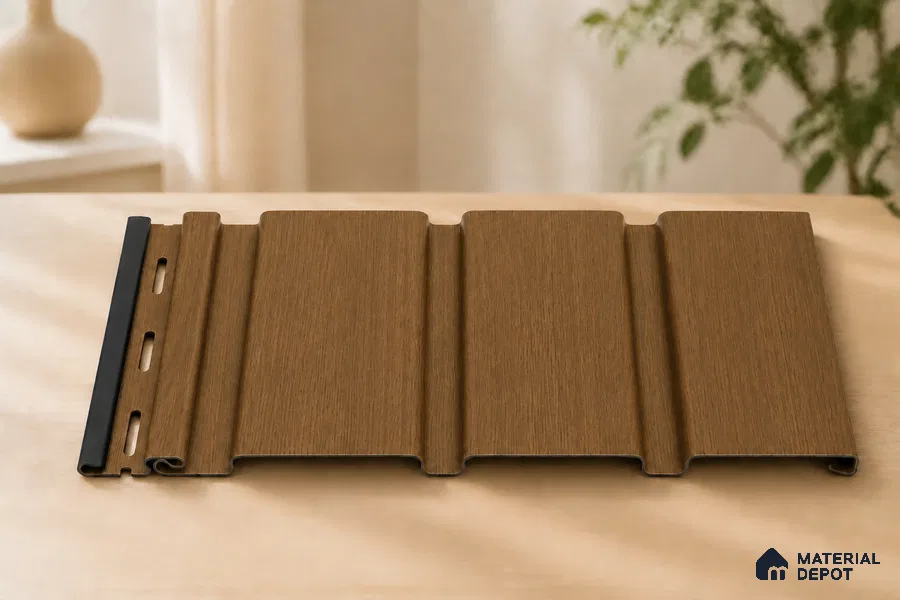 Golden Oak 10 ft x 1 ft (3060x340 mm) Soffit Design Interior & Exterior Wall & Ceiling Panel - 12 mm | Suitable for Balcony, Facade & Open Area | Width is Subjected to 5% Variation