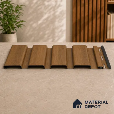 Oak Wood Ocre 10 ft x 0.86 ft (3060x265 mm) Louvers Design Interior & Exterior Wall & Ceiling Panel - 14 mm | Suitable for Balcony, Facade & Open Area | Width is Subjected to 5% Variation