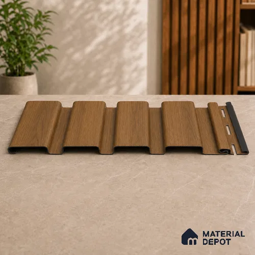 Oak Wood Ocre 10 ft x 0.86 ft (3060x265 mm) Louvers Design Interior & Exterior Wall & Ceiling Panel - 14 mm | Suitable for Balcony, Facade & Open Area | Width is Subjected to 5% Variation