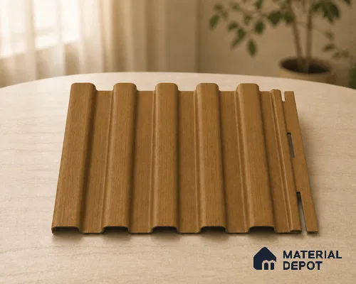 Oak Wood Ocre 10 ft x 8.2 inch Vertica Design Interior & Exterior Wall & Ceiling Panel - 20 mm | Suitable for Balcony, Facade & Open Area | Width is Subjected to 5% Variation