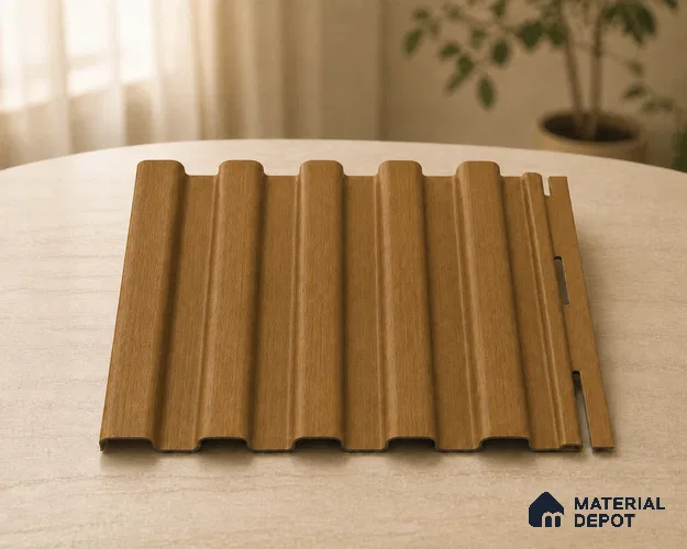 Oak Wood Ocre 10 ft x 8.2 inch Vertica Design Interior & Exterior Wall & Ceiling Panel - 20 mm | Suitable for Balcony, Facade & Open Area | Width is Subjected to 5% Variation