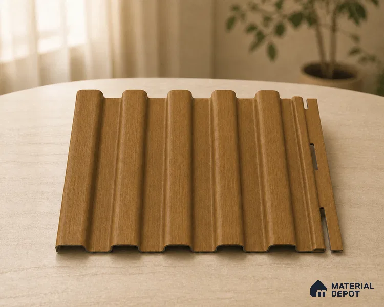 Oak Wood Ocre 10 ft x 8.2 inch Vertica Design Interior & Exterior Wall & Ceiling Panel - 20 mm | Suitable for Balcony, Facade & Open Area | Width is Subjected to 5% Variation