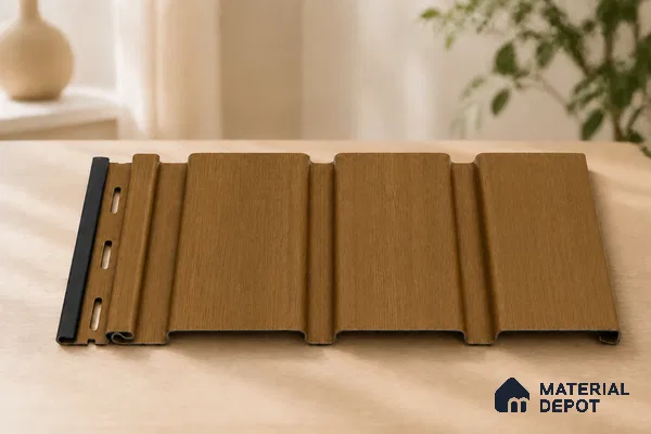 Oak Wood Ocre 10 ft x 1 ft (3060x340 mm) Soffit Design Interior & Exterior Wall & Ceiling Panel - 12 mm | Suitable for Balcony, Facade & Open Area | Width is Subjected to 5% Variation